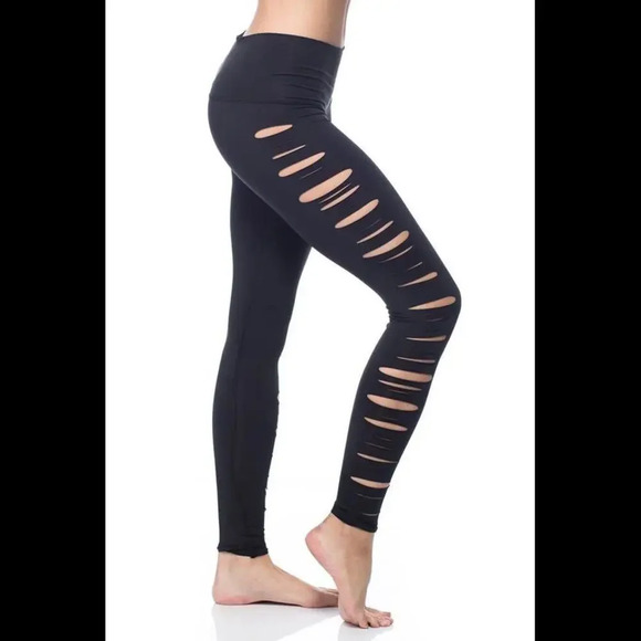 Pants - 90 Degree by Reflex Black Women's Cut Out Slash Laser Leggings Mid Rise Small